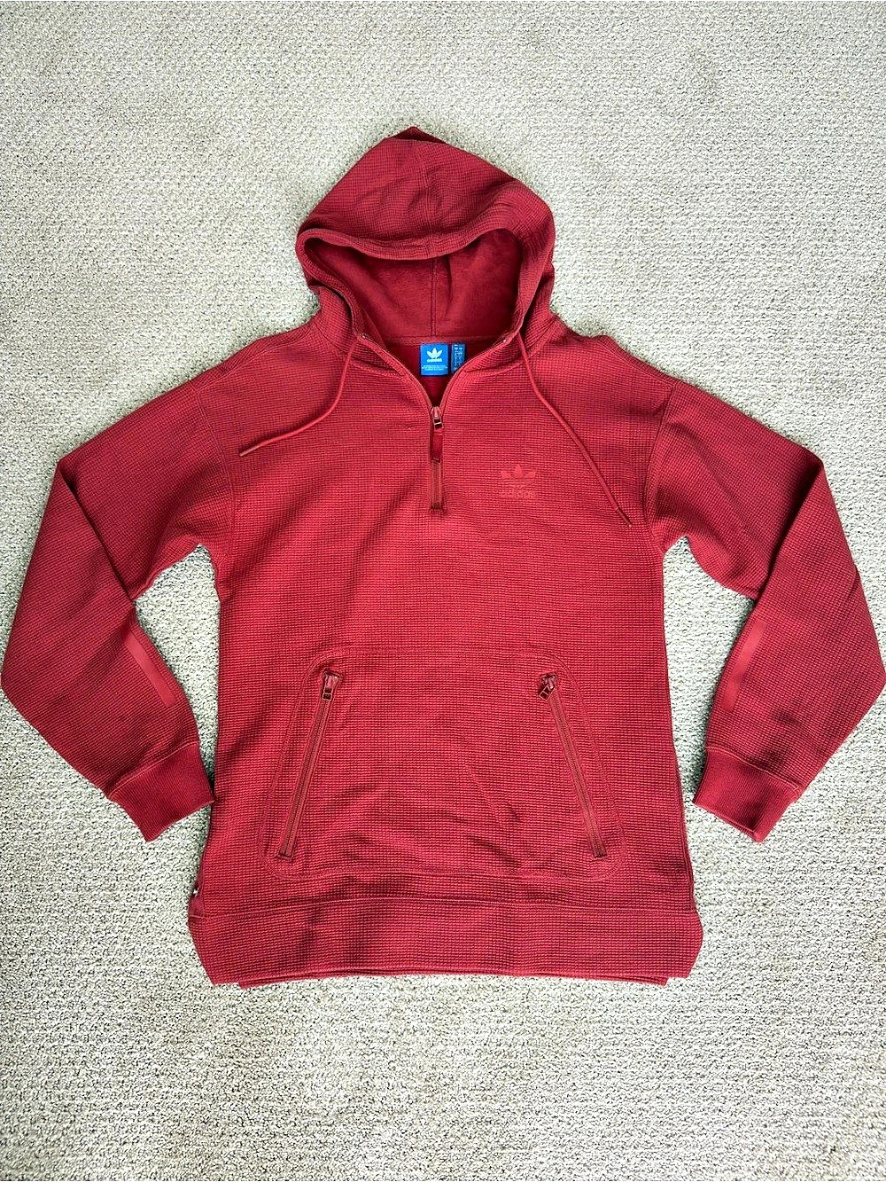 adidas Originals Trefoil Essentials Waffle 1/2 Zip Hoodie Sweatshirt